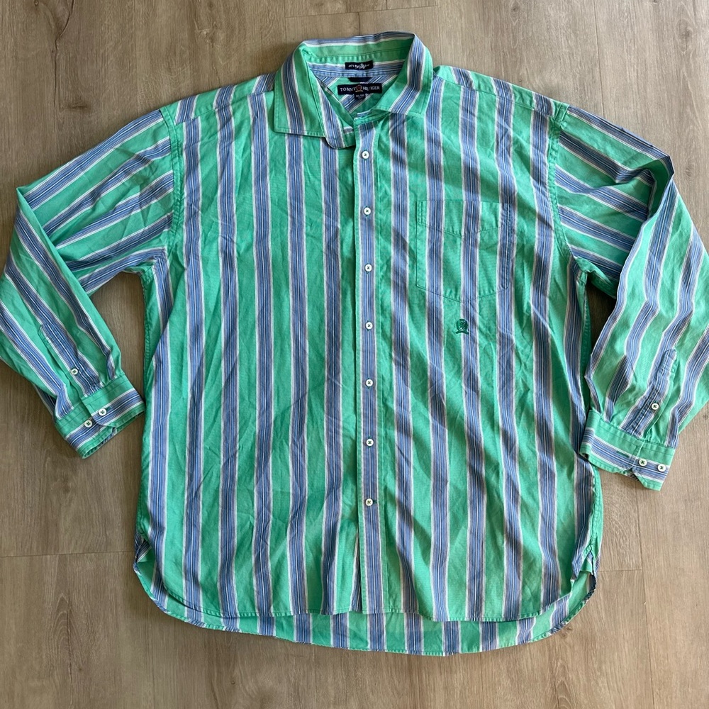 Tommy Hilfiger 80s 2 Ply Fabric Long Sleeve Button Down Shirt Size XXL Striped